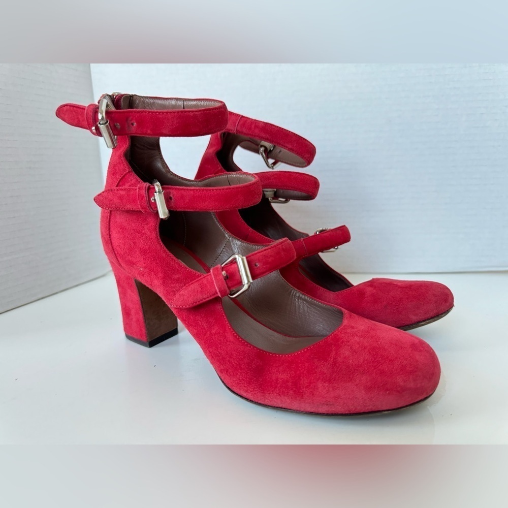 TABITHA SIMMONS Moda red suede 3 straps pumps heels size 37 - Picture 3 of 8
